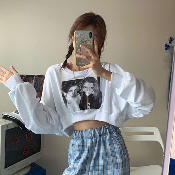 

women's hoodies & sweatshirts hoodie super fire cec sweater spring and autumn thin korean ins fashion figure print loose short clothes, Black