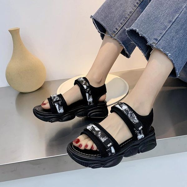 

sandals summer women's fashion casual all-match gladiator women ladies shoes platform sandalias, Black