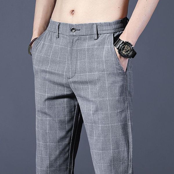 

men's suits & blazers summer autumn thin casual business plaid pants suit male elastic straight formal trousers plus size 28-40 l69, White;black
