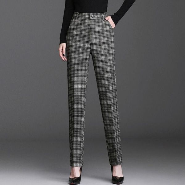 

women's pants & capris women 2021 autumn winter plaid wool harem female long high waisted thick warm loose plus size trousers h200, Black;white