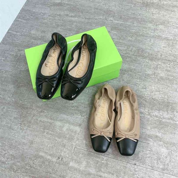 

2021 zheng, square sheepskin spring sam shoes, flat shoes, single shoes yw 4642, Black