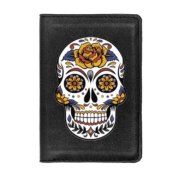 

card holders personalized leather steampunk flower skull design passport cover classic men women id travel holder wallet, Brown;gray