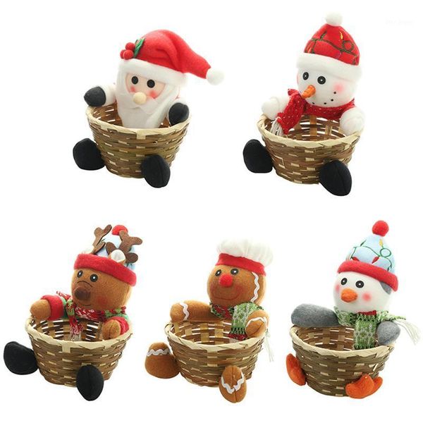 

christmas decorations candy holder basket with plush doll creative festival rattan party snack fruit storage container home ornament pi669