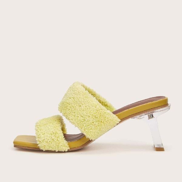 

slippers fashion sandals summer wool decorative mid-heel personality crystal high-heel, Black