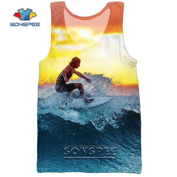 

men' tank sonspee 3d print surf board summer beach sports sea casual fitness bodybuilding gym muscle sleeveless vest shirt, White;black