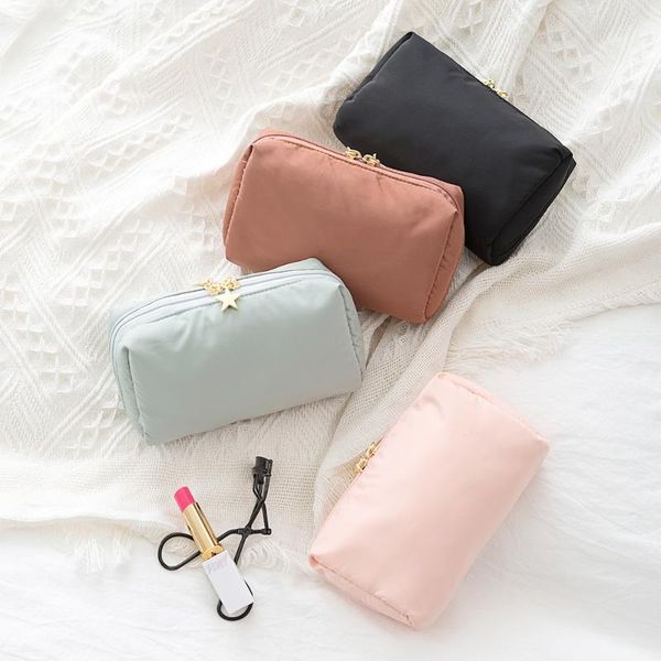 

pc star zipper cosmetic bag for women solid color make up travel female organizer pouch necessaries bags & cases