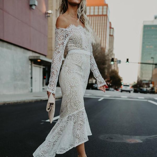 

women lady long sleeve off shoulder lace mer-maid cocktail wedding bodycon dress casual dresses, Black;gray