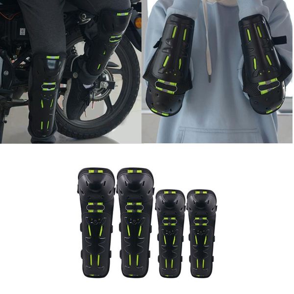 

motorcycle armor 4 piece reflective knee elbow pads riding with green strips four seasons windproof winter warm leggings