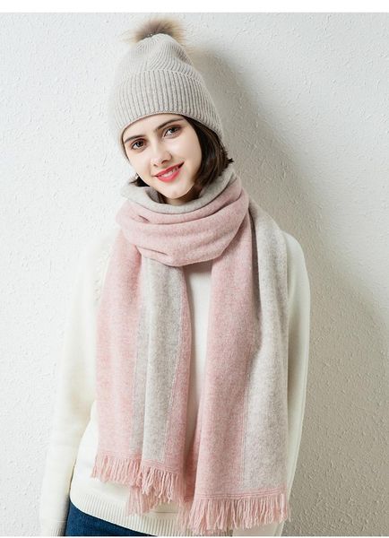 

scarves women winter 100% pure wool scarf & hats 2 pieces sets female echarpe shawls tassel bufanda mujer pashmina, Blue;gray