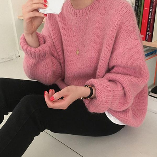 

women's sweaters plus size sweater pullover female knitting overszie long sleeve girls loose elegant knitted thick outerwear, White;black
