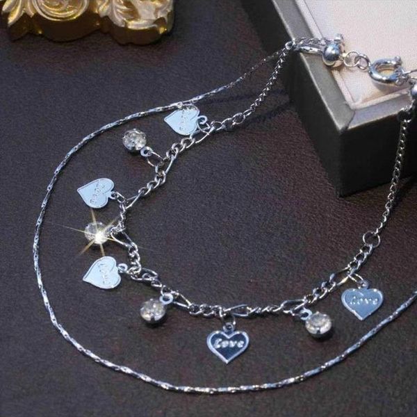 

anklets temperament sweet metal peach heart love charms ankle bracelet for women summer beach vintage bling crystal jewelry cute, Red;blue
