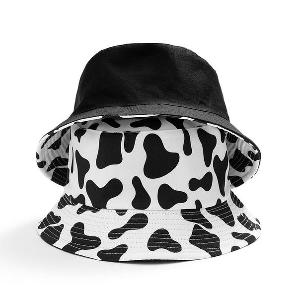

wide brim hats fashion reversible cow print bucket hat women summer shade travel fisherman girl ins cute panama sad boy outdoor sun, Blue;gray