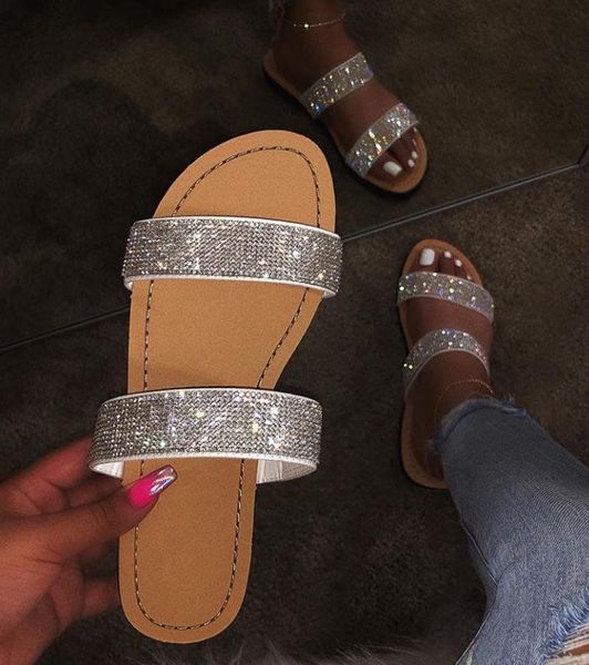 

drop 2021 sandals women bright diamond casual outdoor travel flip flop beach shoes non-slip durable slippers, Black