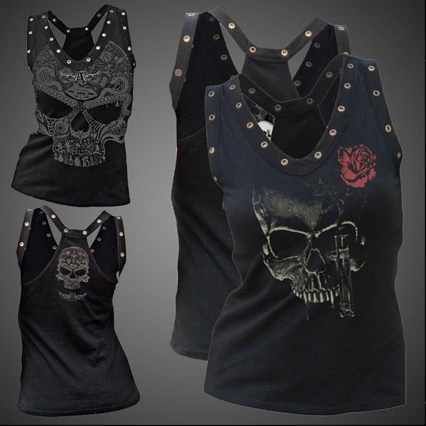 

summer vest gothic street casual womens tank skull print streetwear plus size xs 5xl festival clothing, White