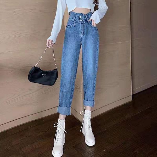 

straight loose jeans women's tide ins 2021 spring and summer all-match thin high-waisted daddy pants carrot boyfriend jean, Blue