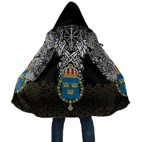 

men's hoodies & sweatshirts mens cloak viking tattoo 3d all over printed fleece hooded winter casual thick warm coat fy09, Black