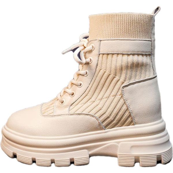 

boots 2021 spring real soft leather bare women's wear british leisure shoes short fashion cotton, Black