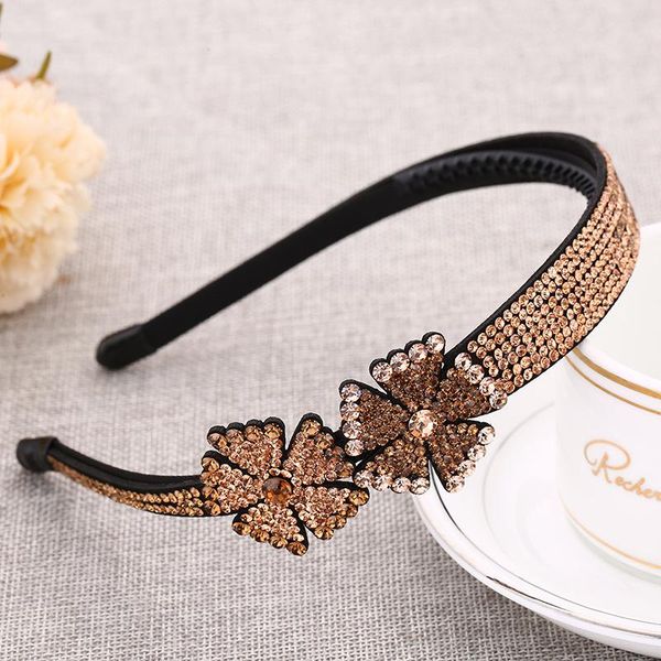 

retro women crystal flower luxury czech non-slip border girl hairpin ladies all-match fancy hair accessories headband clips & barrettes, Golden;silver