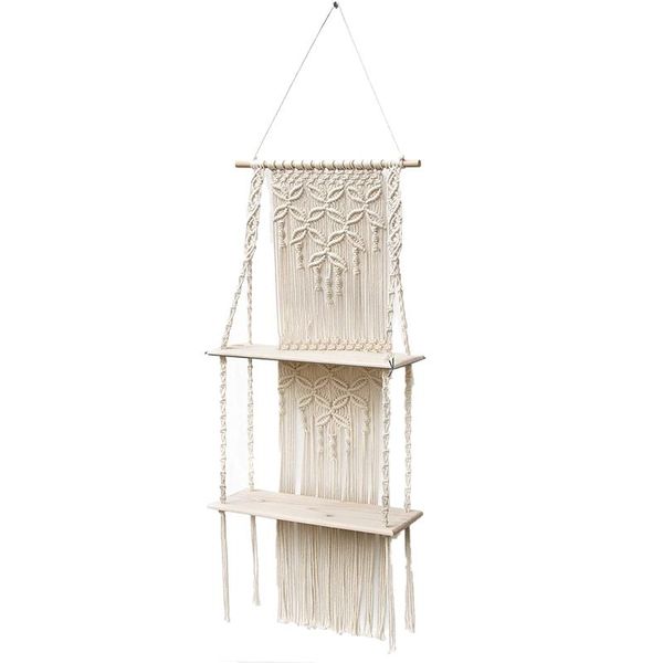 

tapestries macrame wall hanging handcraft boho floating shelf 2 tiers woven shelves for bathroom plants picture frame, home storage