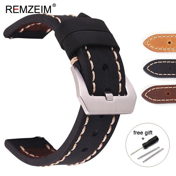 

watch bands handmade with stainless steel buckle 20 22 24mm men women genuine leather band strap belt accessory, Black;brown