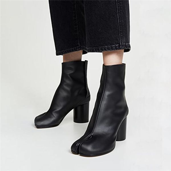 Botas Sexy Leating Leather Split Tabi Tabi Redonda Cadeia De Salto High High Yound Zapatos Mujer Moda Outono Shoes Botas