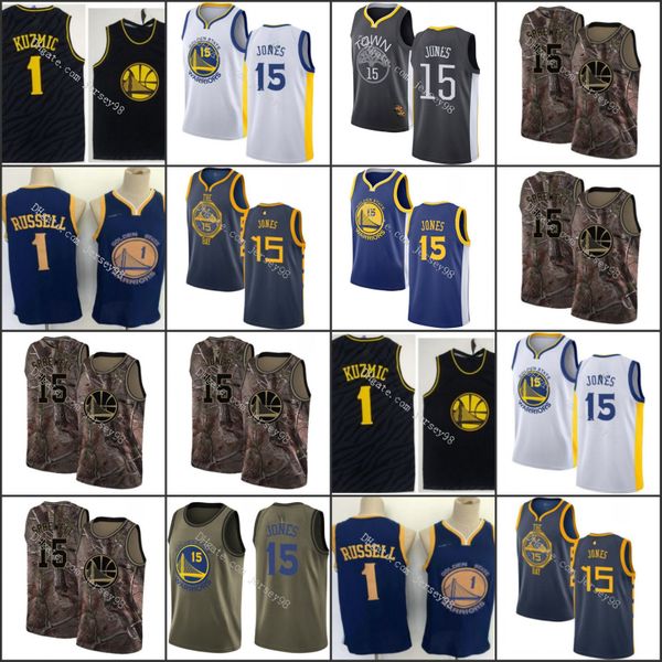 

golden state warriors men 15 latrell sprewell #1 d'angelo russell retro basketball jersey, Black