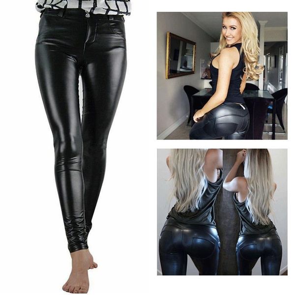 

women's pants & capris women high waist stretch pu leather open crotch leggings push up wet look pvc faux trousers black streetwear, Black;white
