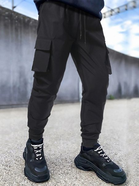 

men drawstring waist cargo pants f1pz#, Black