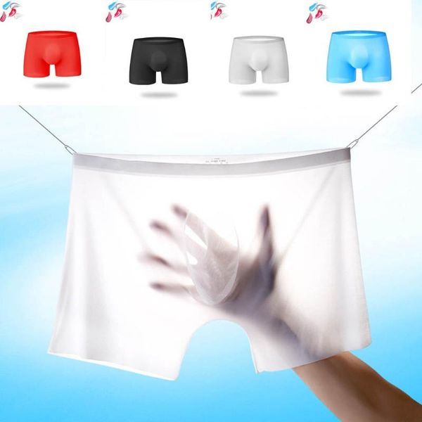 

underpants summer men's boxers underwear see-through ice silk panties men male transparent, Black;white