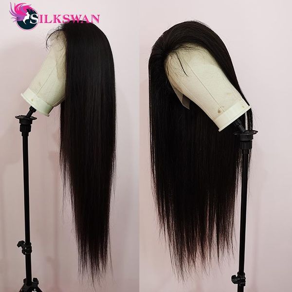 

lace wigs front human hair straight long hd transparent frontal wig closure pre plucked for women, Black;brown