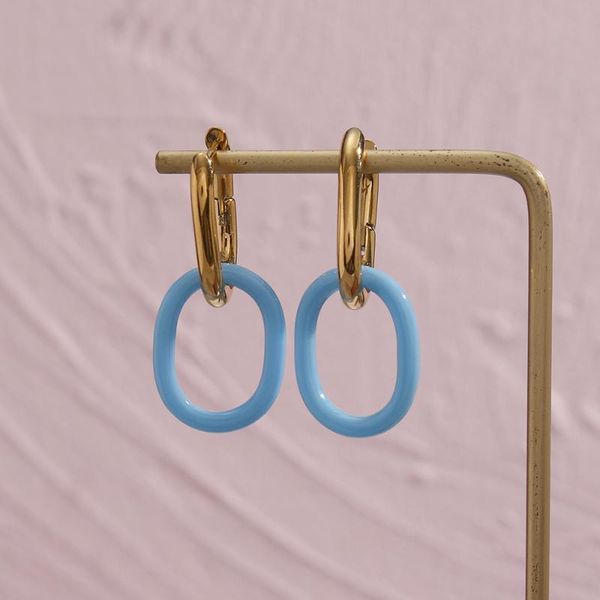 

hoop & huggie trendy colorful plastic stainless steel gold plated rings connected earrings for women girls lovely party jewelry gifts, Golden;silver