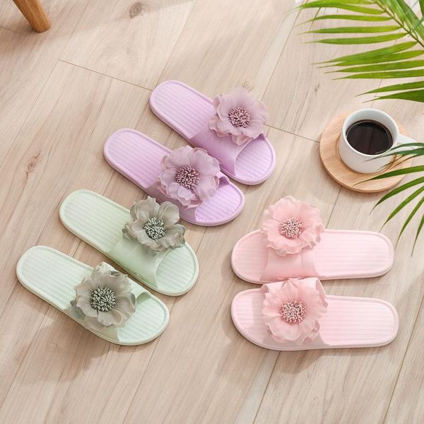 

fashion women slippers big flower female summer shoes open toe soft woman bathroom floor non-slip home, Black
