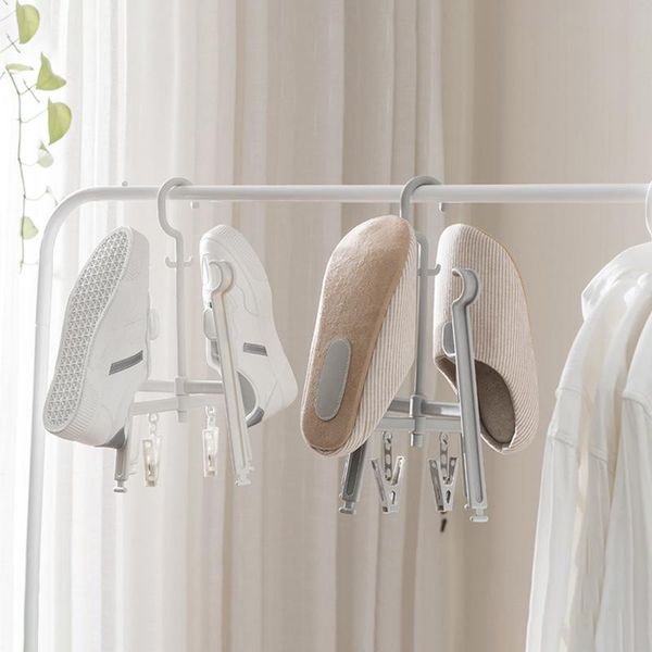 

shoes hanger drying rack windproof and antiskid multifunctional hooks hanging shelf for indoor outdoor lad-sale clothing & wardrobe storage