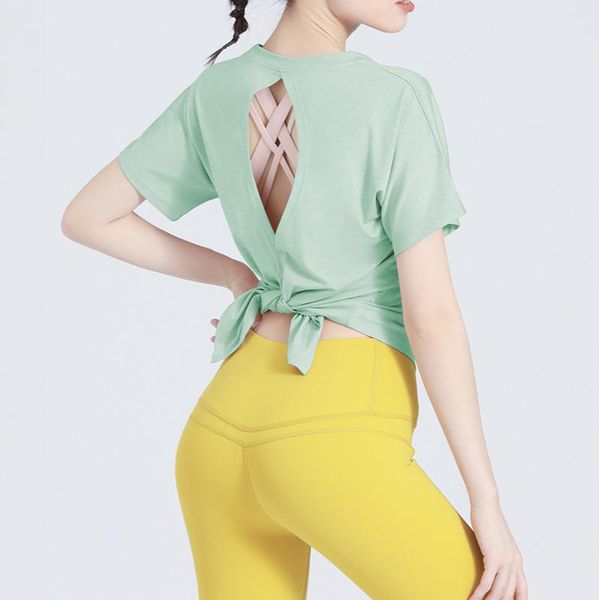 

yoga outfit loose breathable quick dry short sleeve back shirts for women gym running fitness workout sport sportswear