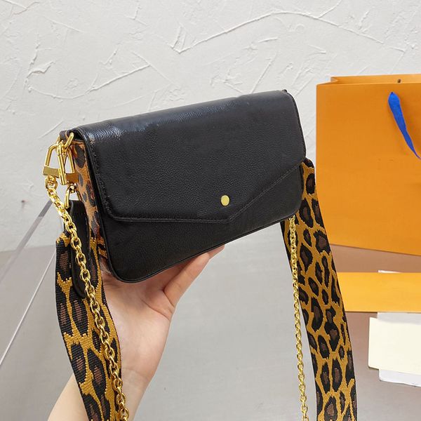 

gold chain crossbody bag women flap messenger handbag qulaity flip wallet with two detachable pockets classic three piece
