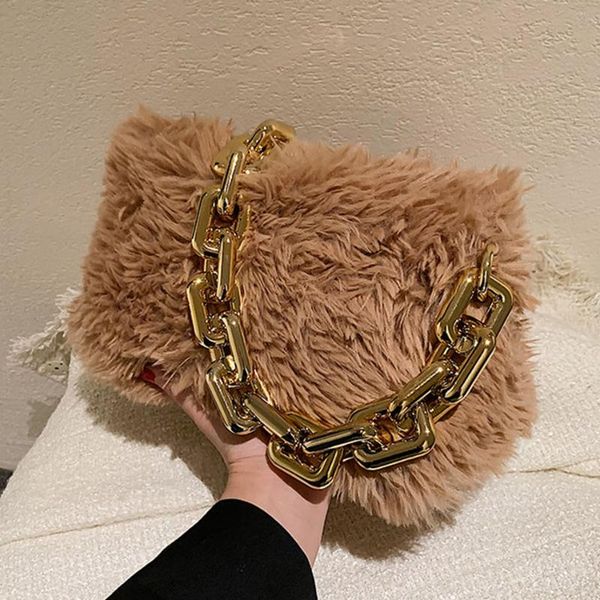 

evening bags fashion chain plush women's shoulder bag winter soft fur ladies handbag designer female tote bolso