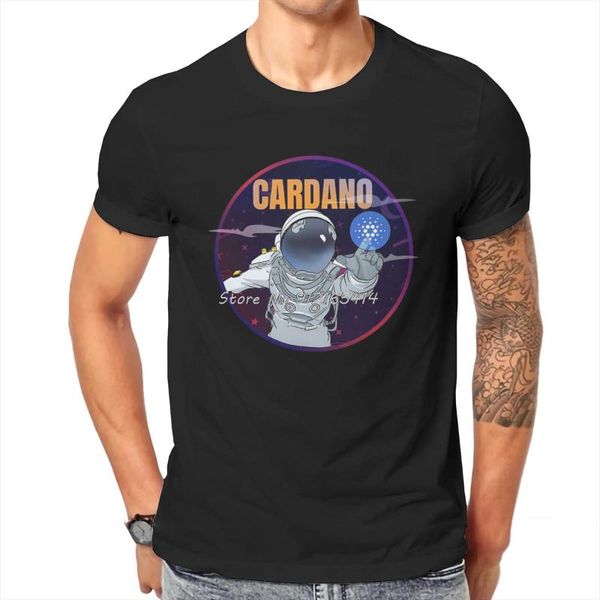 

men's t-shirts cardano cryptocurrency crypto coin astronaut t shirt vintage fashion summer plus size cotton tees harajuku o-neck tshirt, White;black