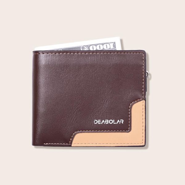 

wallets short wallet men luxury leather pu business bifold card holder large capacity retro purse stitching money coin clutch bag, Red;black