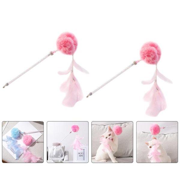 

cat toys 2pcs plush feather wand lovely teasing supplies )