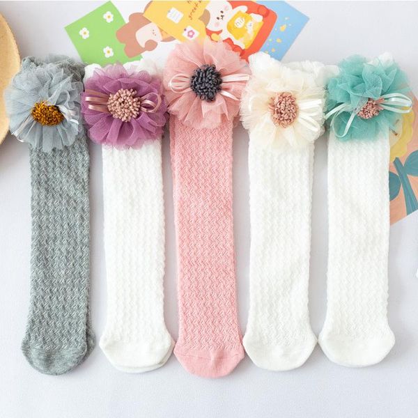 

1pcs summer mesh girl socks big flower cotton born kids baby sock, Pink;yellow