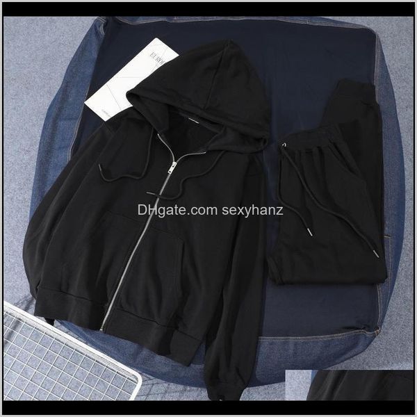 

pants sets clothing apparel drop delivery 2021 cotton autumn loose hooded zipper long sleeve sweater womens leggings two piece set sb7bc, White