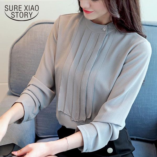 

women's blouses & shirts fashion woman blouse 2021 spring chiffon shirt splicing and stand collar elegant wild women professional work, White