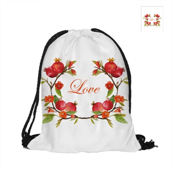

backpack pomegranate flower wreath with love wedding art painting style fashion polyester bag for travel school pouch backpacks