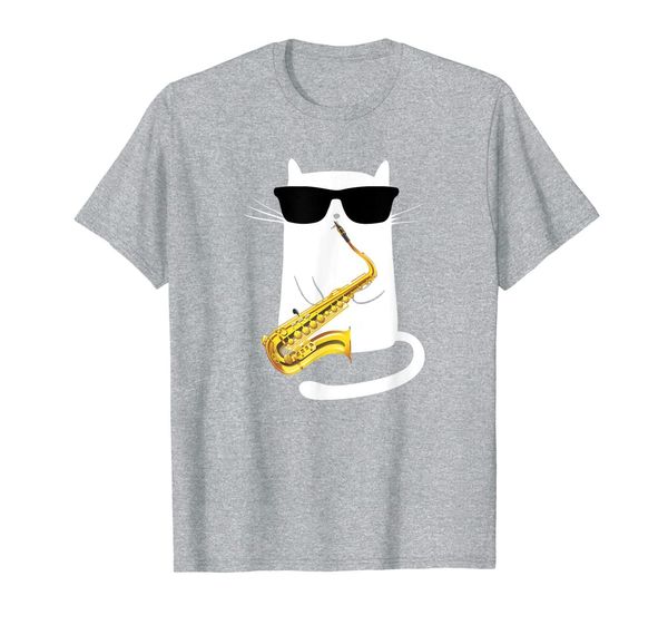 

funny cat wearing sunglasses playing saxophone t-shirt, White;black