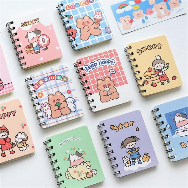 

notepads mini portable cartoon cute animals coil notebook notepad pocket with key ring, Purple;pink