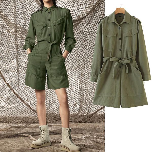 

wool fashion armygreen lace-up pocket long pants summer women's overalls, Black