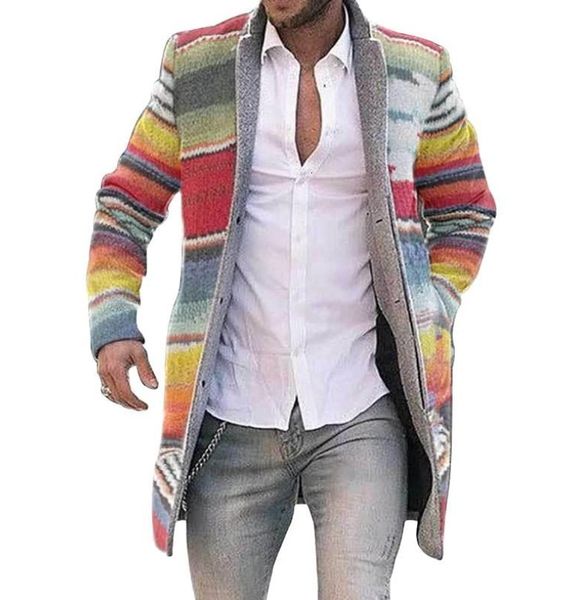 

men's wool & blends men trench coat autumn winter striped single breasted stand-up collar cardigan plus size casual long 5xl 9fyr, Black