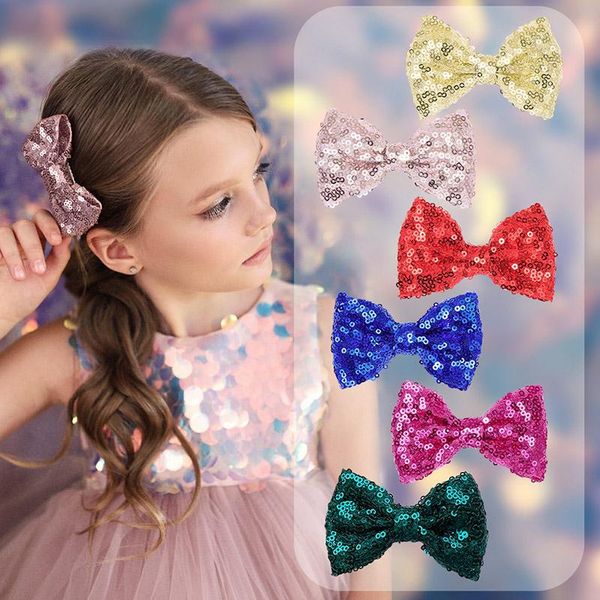 

european and american sequin bow hairpin, double-sided flash children edge clip, the butterfly bang clip set hair accessories, Slivery;white