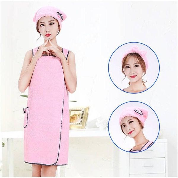 

towel bath skirt coral fleece shower cap hair band set soft strong absorbent female sense suspender