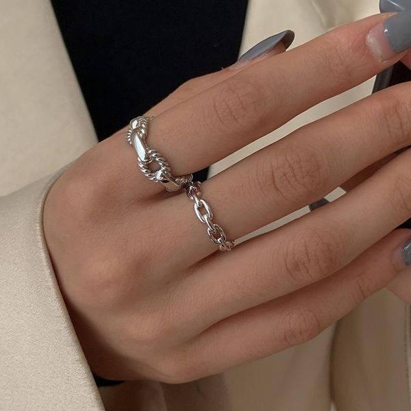 

vintage silver plated link chain rings for women men handmade twisted geometric index finger party jewelry accessories cluster, Golden;silver